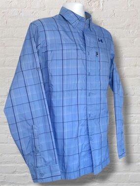 Under Armour Fishing Shirt Blue Plaid Vented Utility Long Sleeve Large (No Tag)